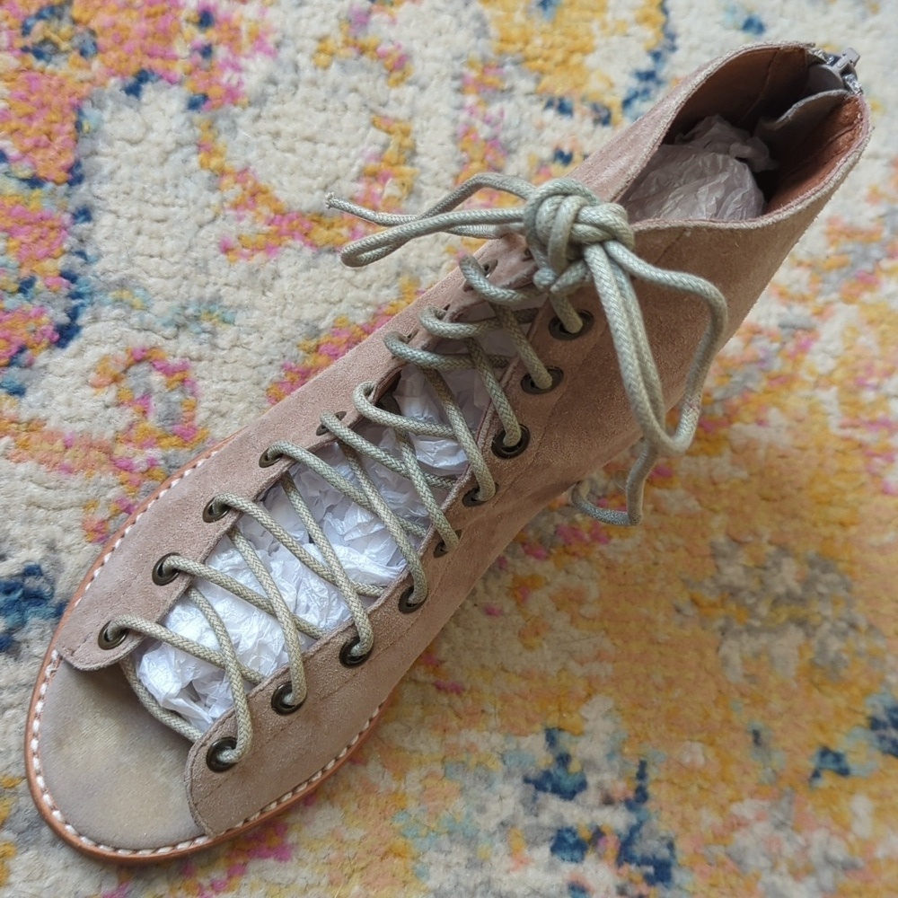 Jeffrey Campbell Cors Suede Leather Lace Up Peep Toe Ankle Booties Light Grey 9 - Picture 9 of 16